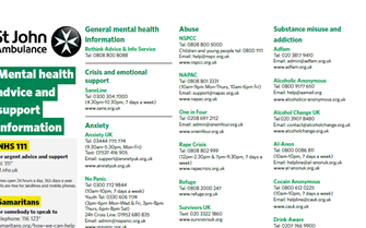 Mental health advice and info page