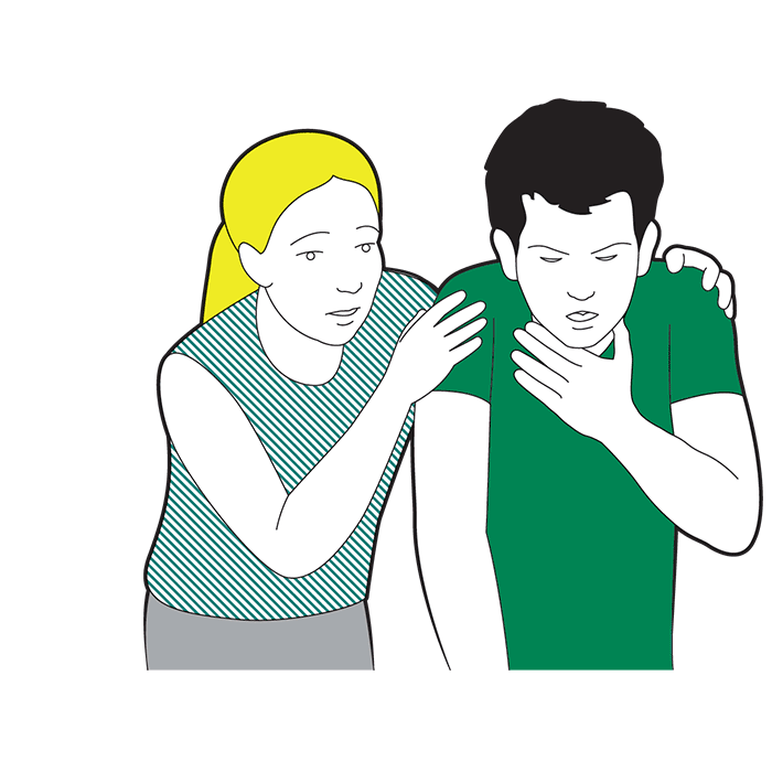 Adult choking first aid - if they cannot breathe, cough, or make any noise then they need your help straight away