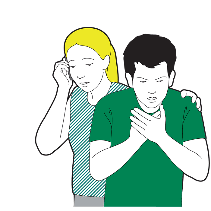 Adult choking first aid - if the block has not cleared, call 999 or 112
