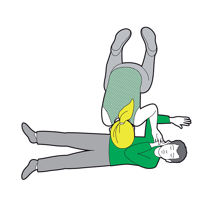 Child recovery position - put other hand next to cheek