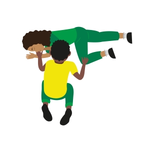 A child putting someone into the recovery position.