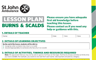 Burns and Scalds lesson plan image
