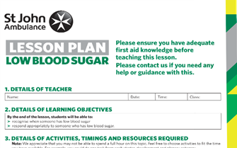 Low Blood Sugar lesson plan image