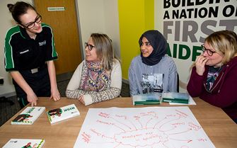 A group of health and safety course participants identifying work safety risks