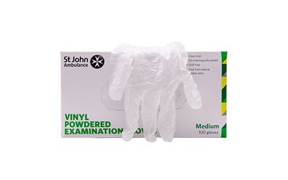 Box of 100 Medium St John Ambulance Vinyl Pre-Powdered Gloves Box of 100 Medium St John Ambulance Vinyl Pre-Powdered Gloves