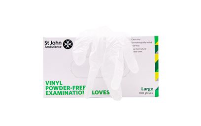 Box of 100 Large St John Ambulance Vinyl Powder-Free Gloves Box of 100 Large St John Ambulance Vinyl Powder-Free Gloves