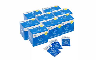 Pack of 8 Boxes of 100 Clinell® Antibacterial Hand Wipes Pack of 8 Boxes of 100 Clinell® Antibacterial Hand Wipes